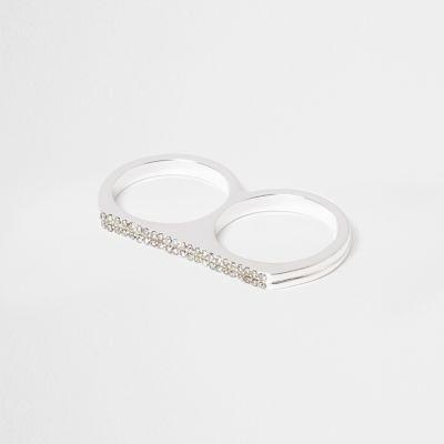 River Island Womens White Diamante Double Finger Ring