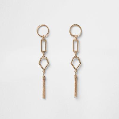 River Island Womens Gold Tone Geo Shape Tassel Earrings