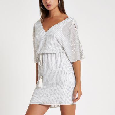 River Island Womens White Embellished Cold Shoulder Mini Dress