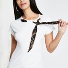 River Island Womens White Scarf Side Neck T-shirt