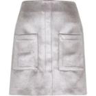 River Island Womens Silver Velvet Pocket Mini Skirt