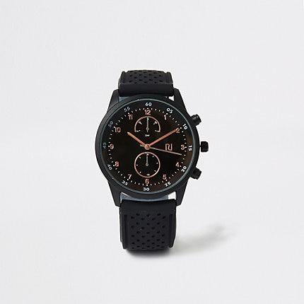 River Island Mens Plastic Perforated Strap Round Watch