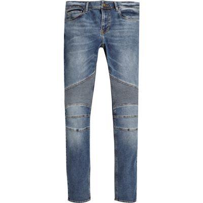 River Island Mensmid Wash Biker Danny Super Skinny Jeans