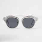 River Island Womens Silver Embellished Smoke Lens Sunglasses