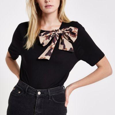 River Island Womens Leopard Print Scarf T-shirt