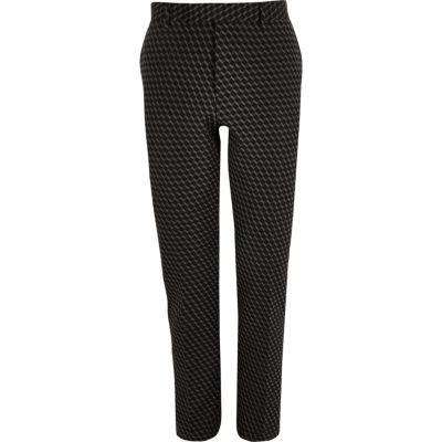 River Island Mensblack Geometric Print Jacquard Suit Pants