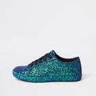 River Island Womens Glitter Lace Up Sneakers