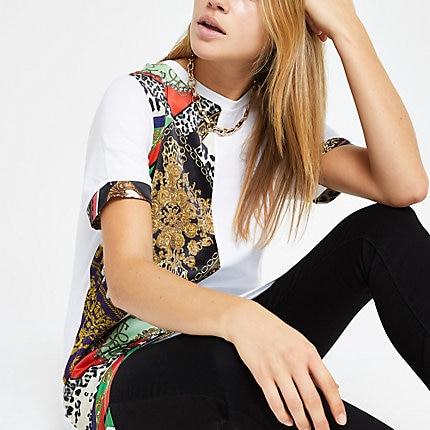 River Island Womens White Mix Printed Jumbo T-shirt