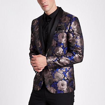 River Island Mens Floral Print Skinny Fit Blazer