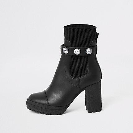 River Island Womens Embellished Strap Sock Boot