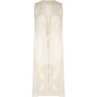 River Island Womens White Lace Embroidered Sleeveless Duster