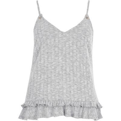River Island Womens Rib Knit Frill Hem Cami Top