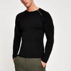 River Island Mens Zip Neck Muscle Fit Ribbed Jumper