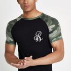 River Island Mens Camo 'r95' Muscle Fit Raglan T-shirt
