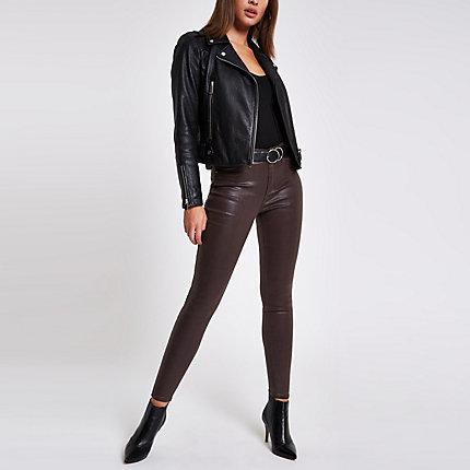 River Island Womens Molly Coated Mid Rise Jeggings