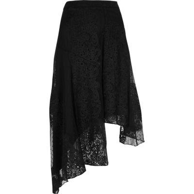 River Island Womens Mesh And Lace Asymmetric Midi Skirt