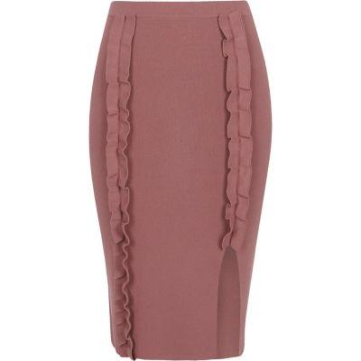 River Island Womens Ruffle Knit Bodycon Midi Skirt