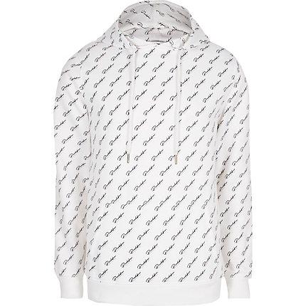 River Island Mens White Slim Fit 'prolific' Monogram Hoodie