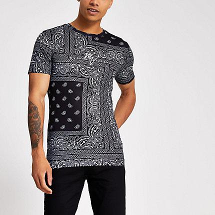 River Island Mens Bandana Print Muscle Fit T-shirt