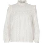 River Island Womens White Broderie High Neck Long Sleeve Top