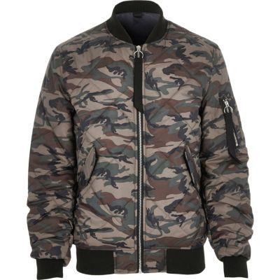 River Island Mens Camo Print Quilted Jacket