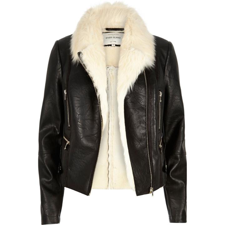 River Island Womens Leather-look Fitted Biker Jacket