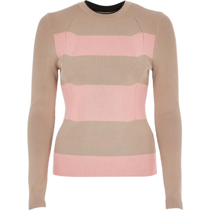 River Island Womens And Pink Stripe Knitted Fitted Top