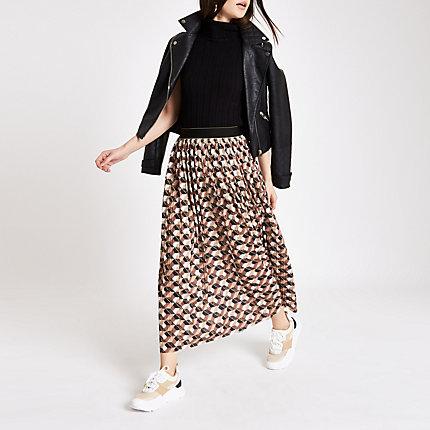 River Island Womens Geo Print Pleated Midi Skirt