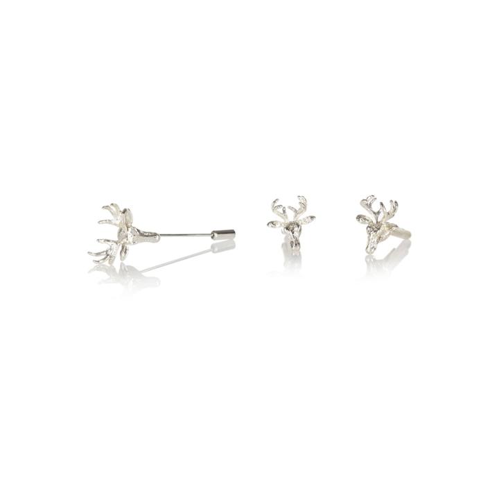 River Island Menssilver Tone Stag Lapel Pin And Cufflinks Pack