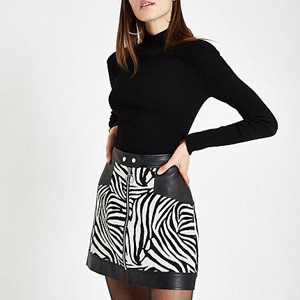 River Island Womens White Jacquard Mixed Zebra Print Mini Skirt