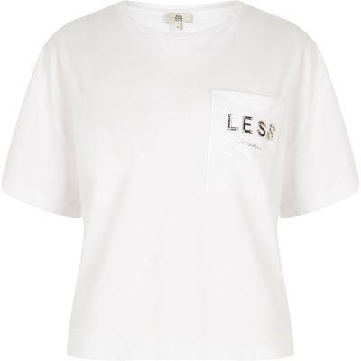 River Island Womens Petite White 'less Is More' Crop T-shirt