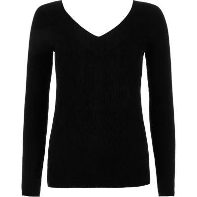 River Island Womens Rib Knit V Neck Jumper