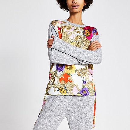 River Island Womens Scarf Print Long Sleeve Pyjama Top