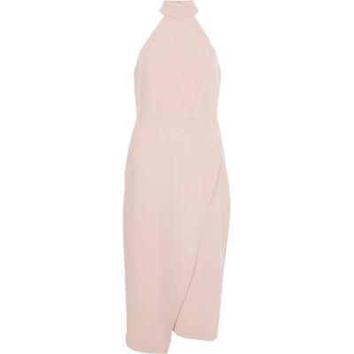 River Island Womens High Neck Wrap Front Midi Bodycon Dress
