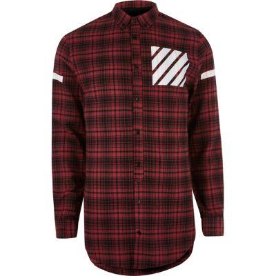 River Island Mens Check Pocket Print Longline Shirt