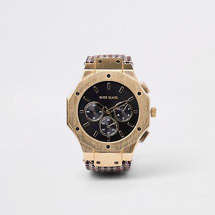 River Island Mens Gold Tone Check Watch