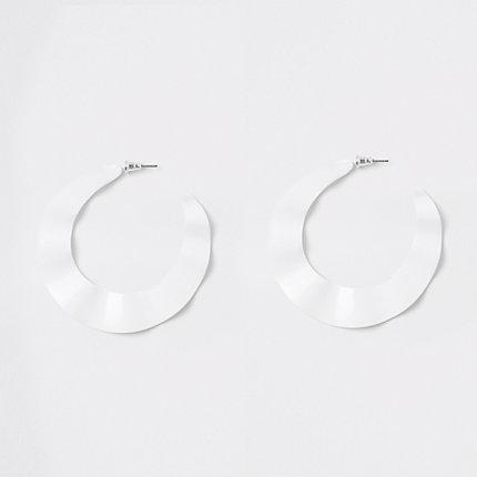 River Island Womens White Wavy Hoop Earrings