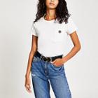 River Island Womens White Ri Diamante Button Pocket T-shirt