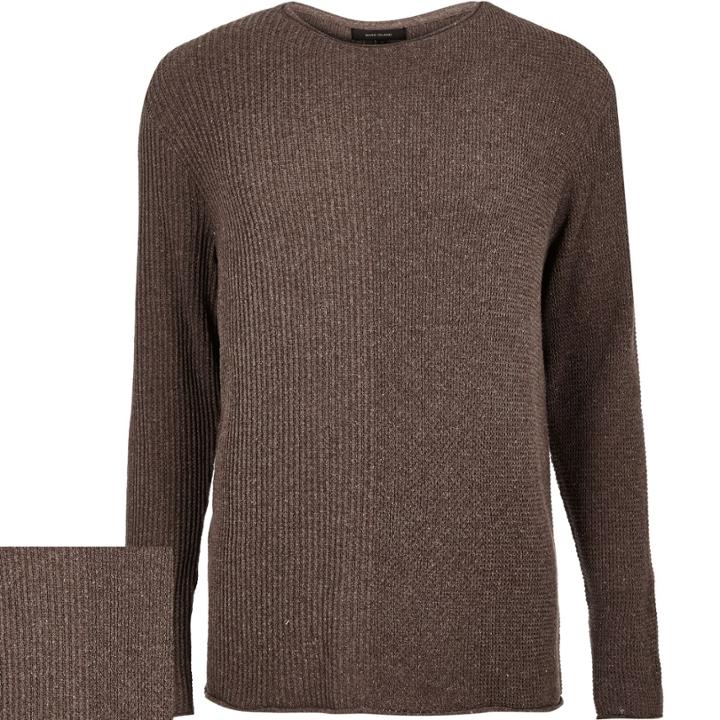 River Island Mensbrown Stitch Block Jumper