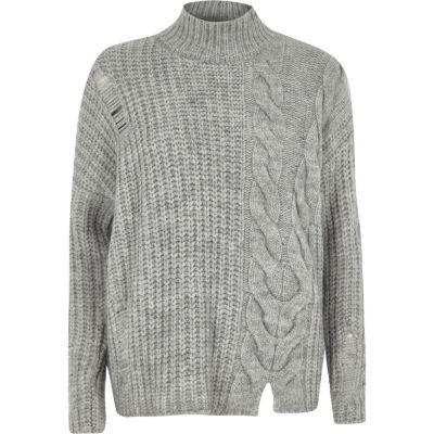 River Island Womens Mixed Cable Knit High Neck Jumper