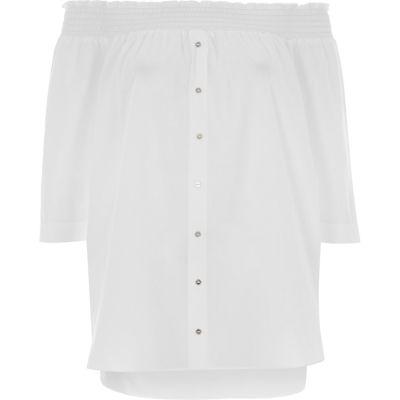 River Island Womens White Long Sleeve Bardot Shirt