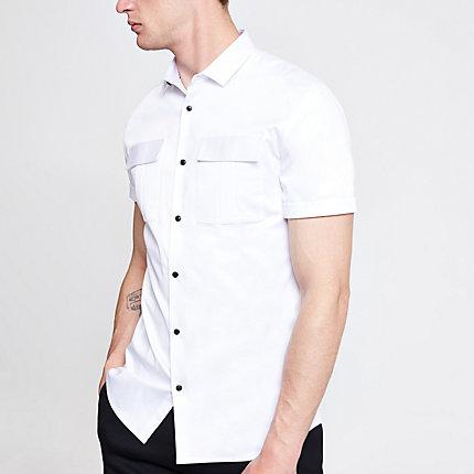 River Island Mens White Muscle Fit Utility Shirt