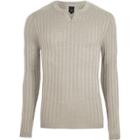 River Island Mens Ribbed Notch Neck Long Sleeve Sweater