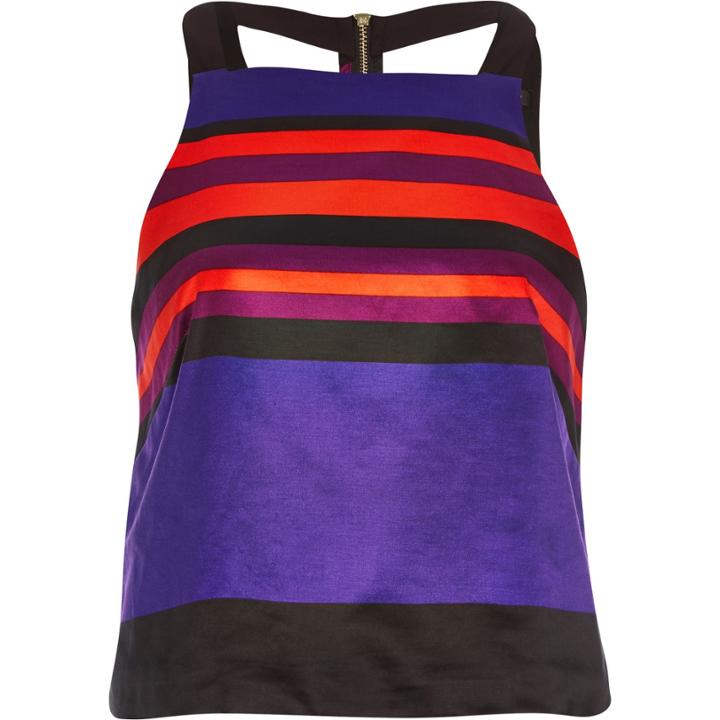 River Island Womens Stripe Cut Out Back Crop Top