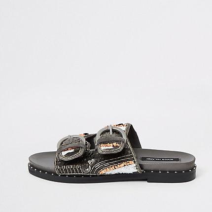 River Island Womens Silver Tone Embellished Flat Slider