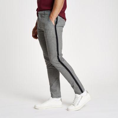 River Island Mens Check Skinny Fit Tape Chino Pants