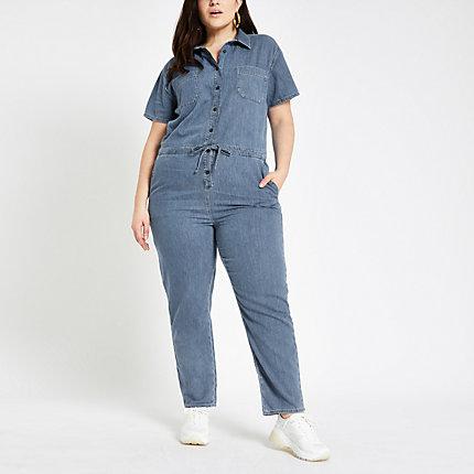 River Island Womens Plus Utility Denim Jumpsuit