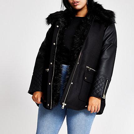 River Island Womens Plus Pu Sleeve Faux Fur Collar Jacket