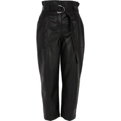 River Island Womens Faux Leather Paper Bag Waist Pants