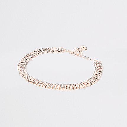 River Island Womens Rose Gold Tone Rhinestone Anklet